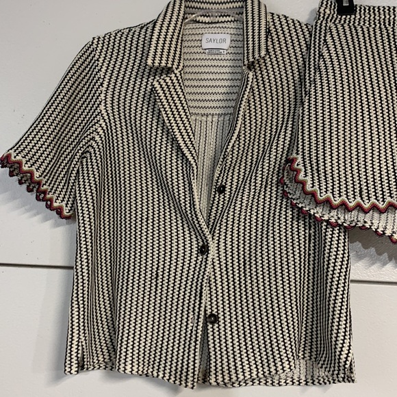 SAYLOR VERNA STRIPE CROCHET KNIT SHORT SET BLACK WHITE SMALL - Picture 3 of 11